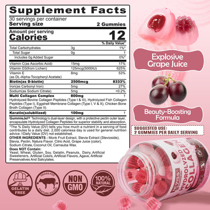 NEVISS Hydrolyzed Collagen Gummies – Multi-Type Collagen I–V & X with Vitamin D3 (120 ct)