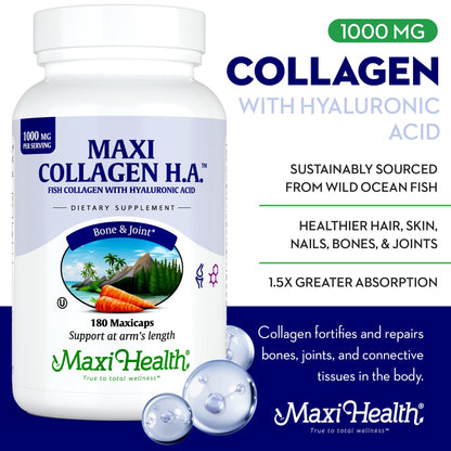 Maxi Health Marine Collagen Pills – 1000 mg Type 1 + Hyaluronic Acid (180 Maxicaps)