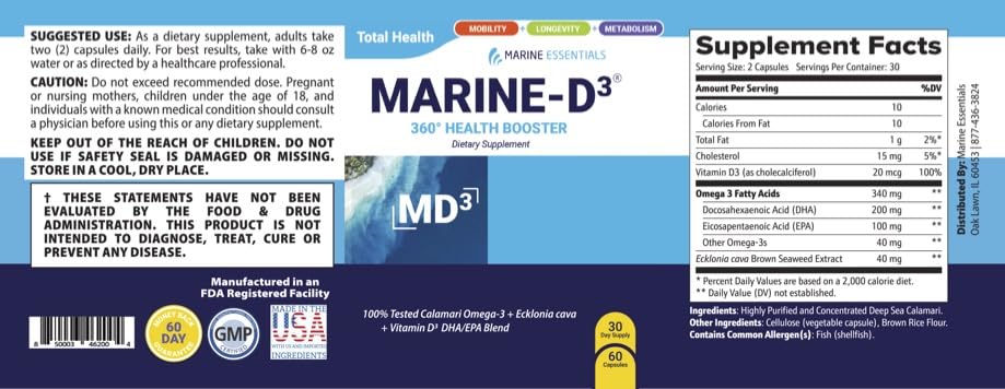 Marine D3 Omega-3 Calamari & Ecklonia Cava DHA - 60 Capsules | Marine Essentials