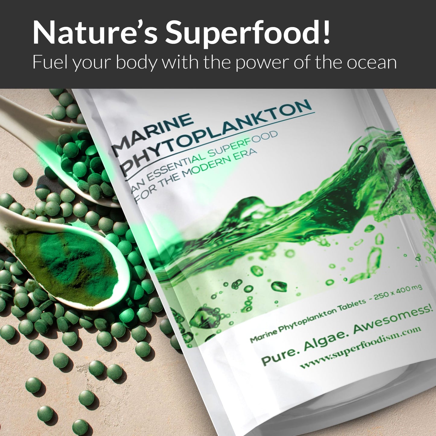 SuperFoodISM Marine Phytoplankton Supplement - Omega-3 & Essential Nutrients (250 Tablets)