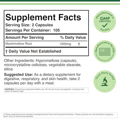 Marshmallow Root Capsules - 210 Count, 1000mg per Serving | Vegan, Gluten Free | Double Wood