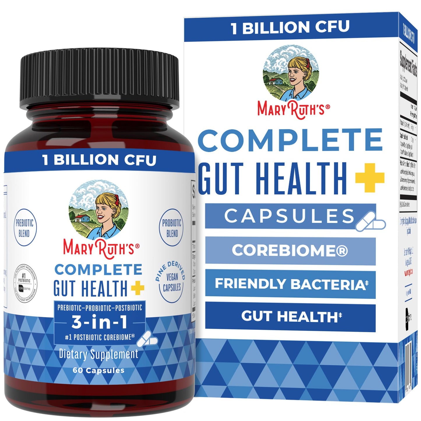 MaryRuth’s Complete Gut Health+ Capsules | 5-Probiotic Blend + Corebiome® Butyrate | Vegan GI Support | 30 Servings