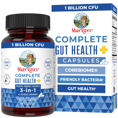 MaryRuth’s Complete Gut Health+ Capsules | 5-Probiotic Blend + Corebiome® Butyrate | Vegan GI Support | 30 Servings