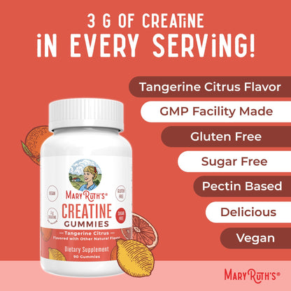 MaryRuth Organic Creatine Gummies – 3g per Serving, Vegan & Sugar Free, Tangerine Citrus