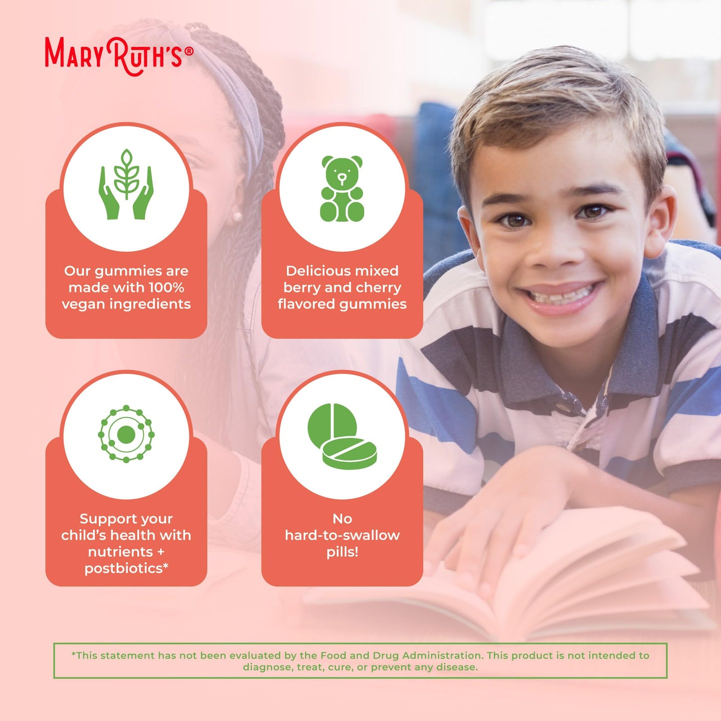MaryRuth Organics Kids Vitamins – USDA Organic Multivitamin Gummies with Postbiotics (Ages 4+) | Vegan, Non-GMO | 60 Count