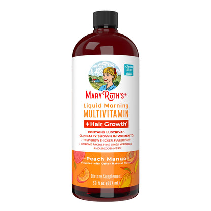 MaryRuth Organics Liquid Multivitamin + Hair Growth with Lustriva – Thicker Hair, Smoother Skin | Biotin 10000mcg | 30 Fl Oz
