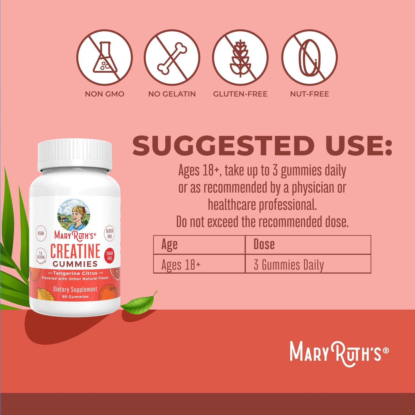 MaryRuth Organic Creatine Gummies – 3g per Serving, Vegan & Sugar Free, Tangerine Citrus