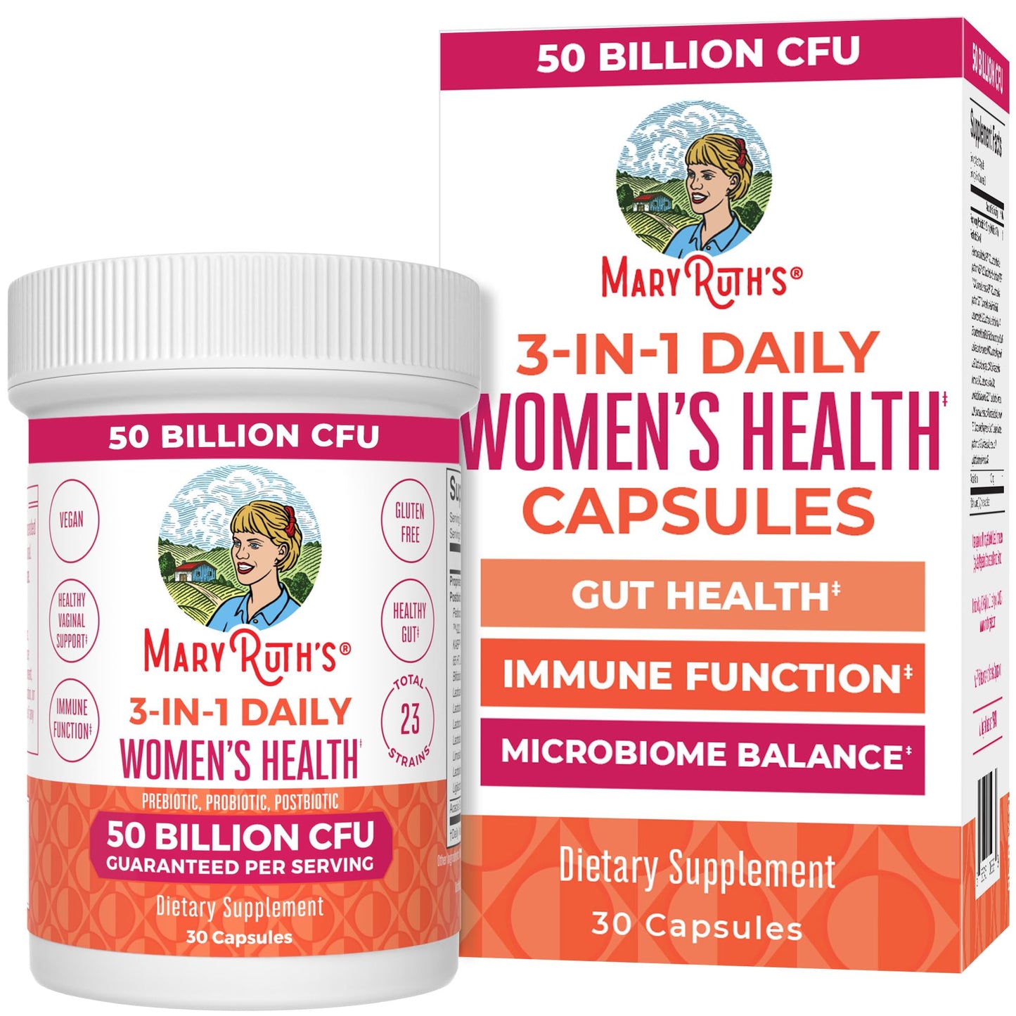 MaryRuth Organics 3-in-1 Daily Health Probiotics for Women | 50B CFU, 23 Strains, Vegan | 30 Count