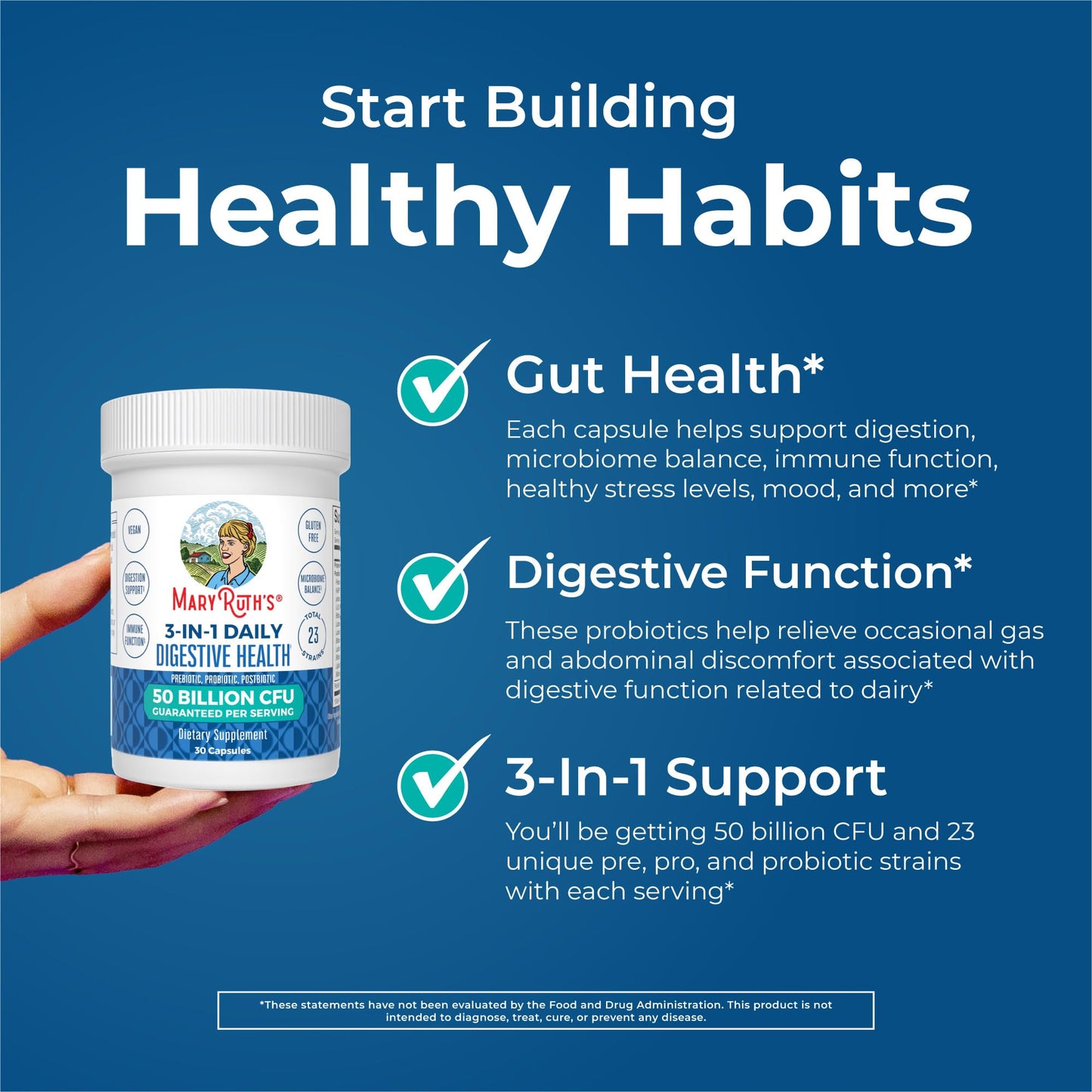 MaryRuth Organics 3-in-1 Probiotics for Digestive Health | 50B CFU, 23 Strains, Vegan