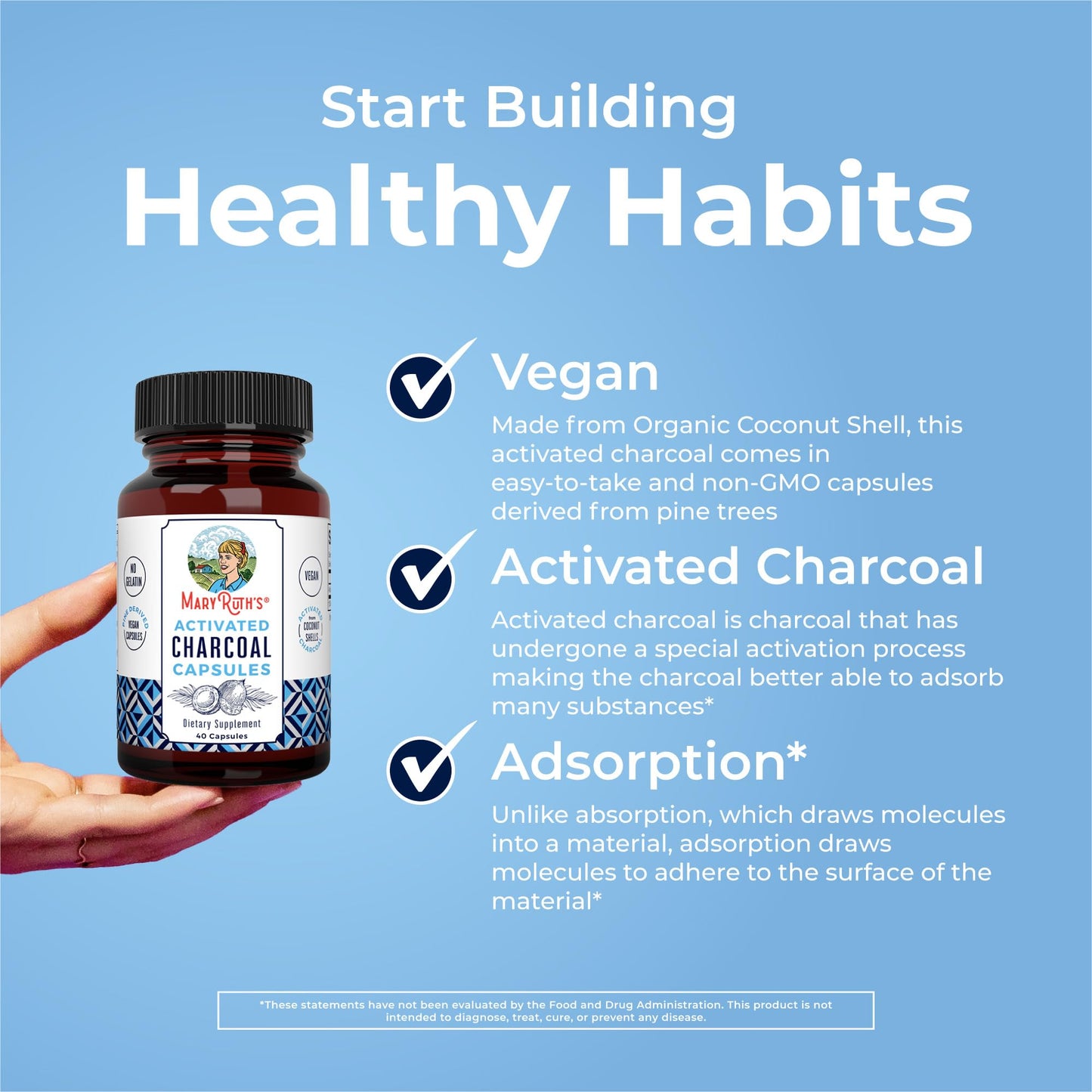 MaryRuth Organics Activated Charcoal Capsules – Vegan, Non-GMO, Gluten Free (40 Count)