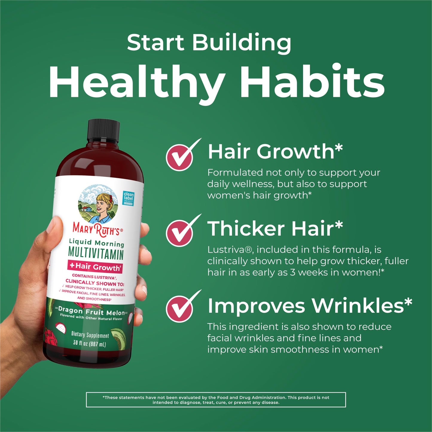 MaryRuth Organics Liquid Multivitamin + Lustriva Hair Growth for Women | Thicker Hair