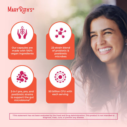 MaryRuth Organics 3-in-1 Daily Health Probiotics for Women | 50B CFU, 23 Strains, Vegan | 30 Count
