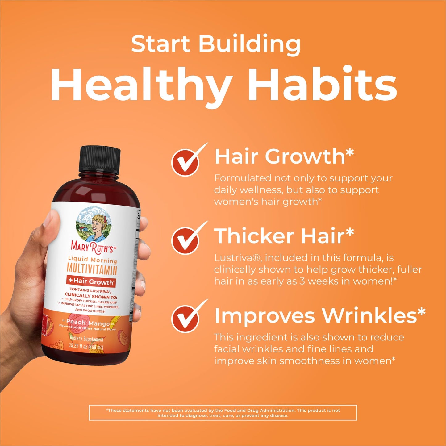 MaryRuth Organics Liquid Multivitamin + Hair Growth | Biotin 10000mcg | Lustriva for Thicker Hair