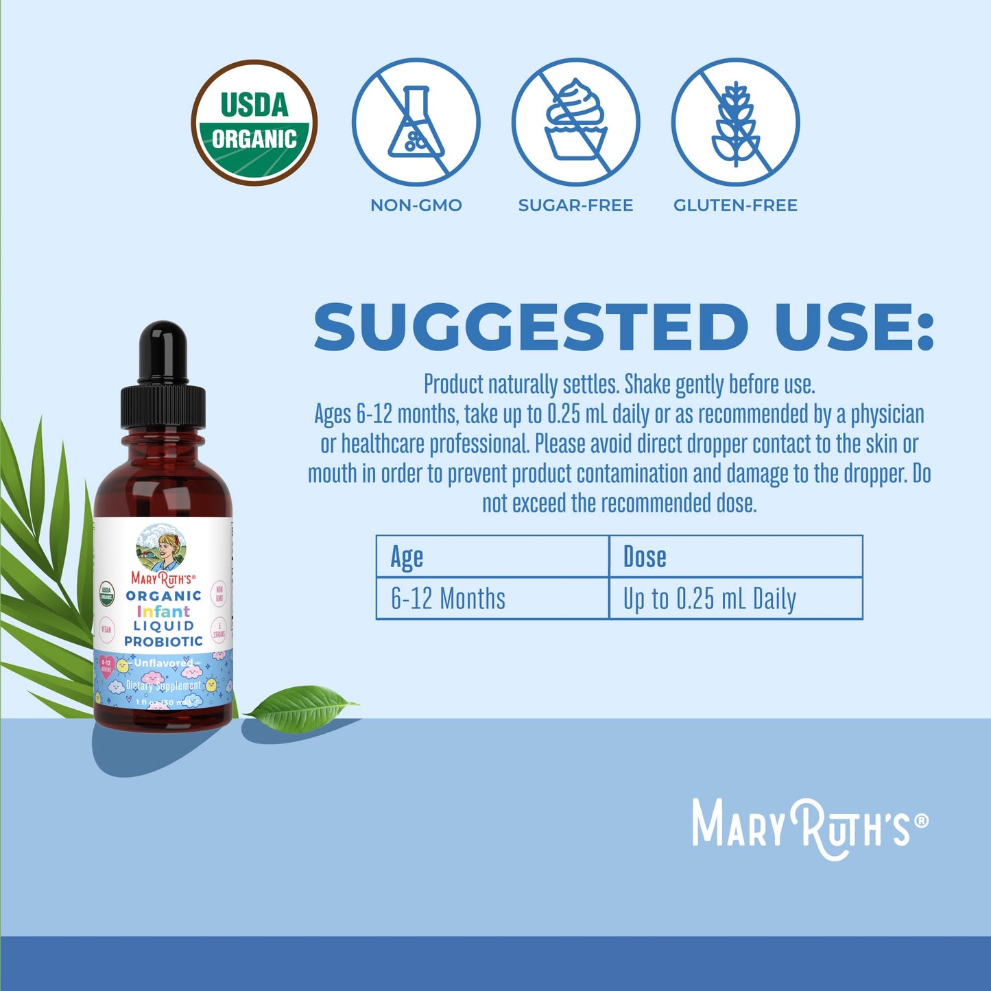 MaryRuth Organics USDA Organic Infant Liquid Probiotic Drops – 125 Servings | Baby Probiotic Drops