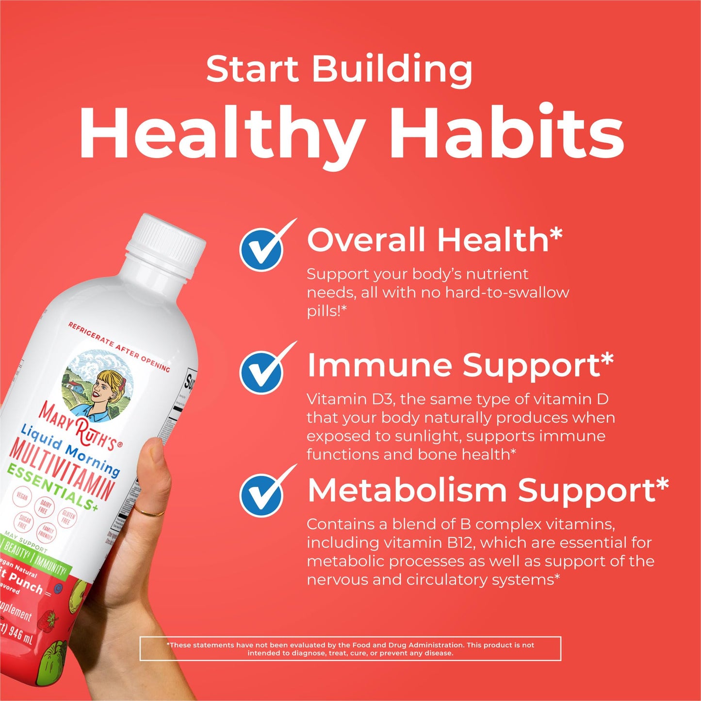 MaryRuth Organics Liquid Morning Multivitamin Essentials+ – Vegan, Sugar Free, 32 oz | Immune & Energy Support