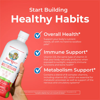 MaryRuth Organics Liquid Morning Multivitamin Essentials+ – Vegan, Sugar Free, 32 oz | Immune & Energy Support