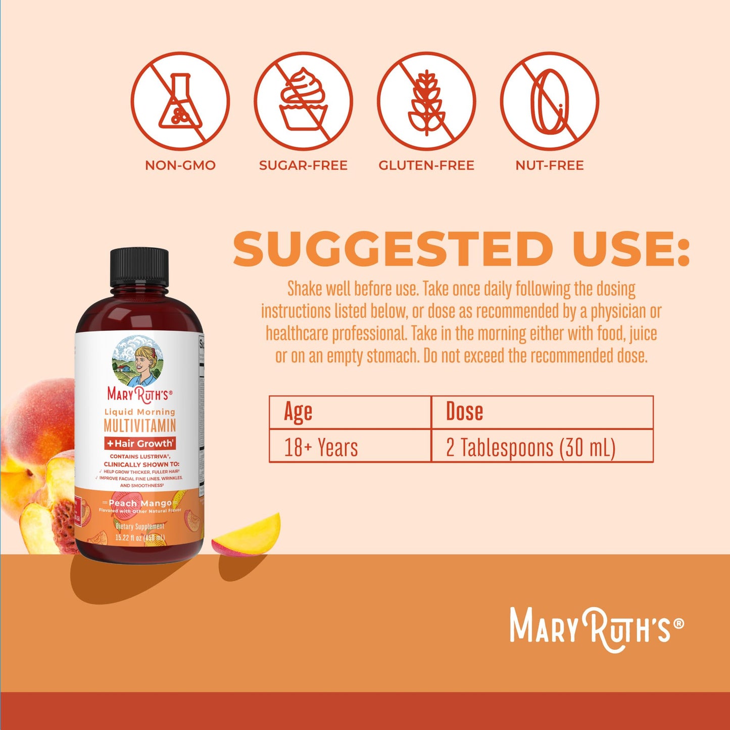MaryRuth Organics Liquid Multivitamin + Hair Growth | Biotin 10000mcg | Lustriva for Thicker Hair