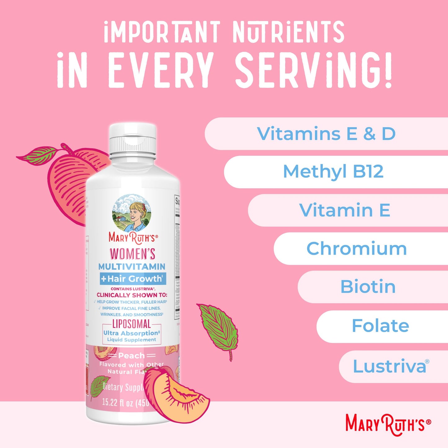 MaryRuth Organics Lustriva Hair Growth Liposomal Multivitamin | Biotin 10000 mcg