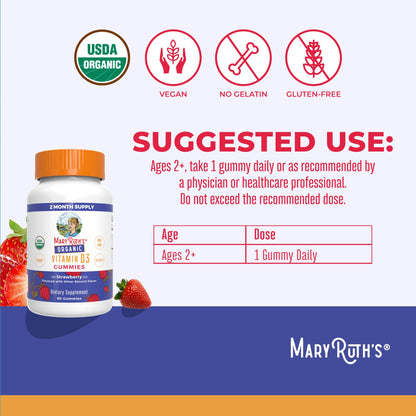 MaryRuth Organics Organic Vitamin D3 Gummies 1000 IU | USDA Organic | 60 Count