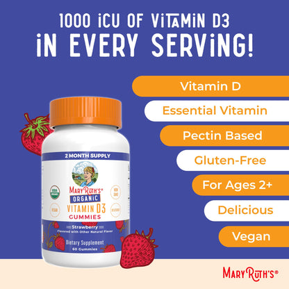 MaryRuth Organics Organic Vitamin D3 Gummies 1000 IU | USDA Organic | 60 Count