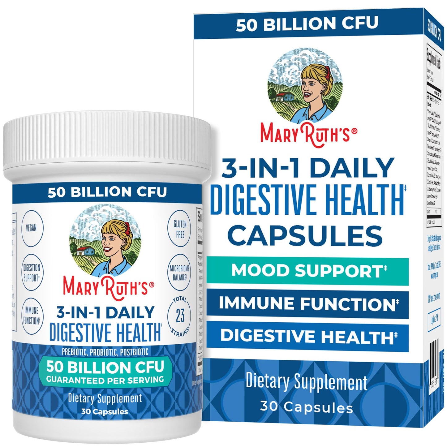 MaryRuth Organics 3-in-1 Probiotics for Digestive Health | 50B CFU, 23 Strains, Vegan