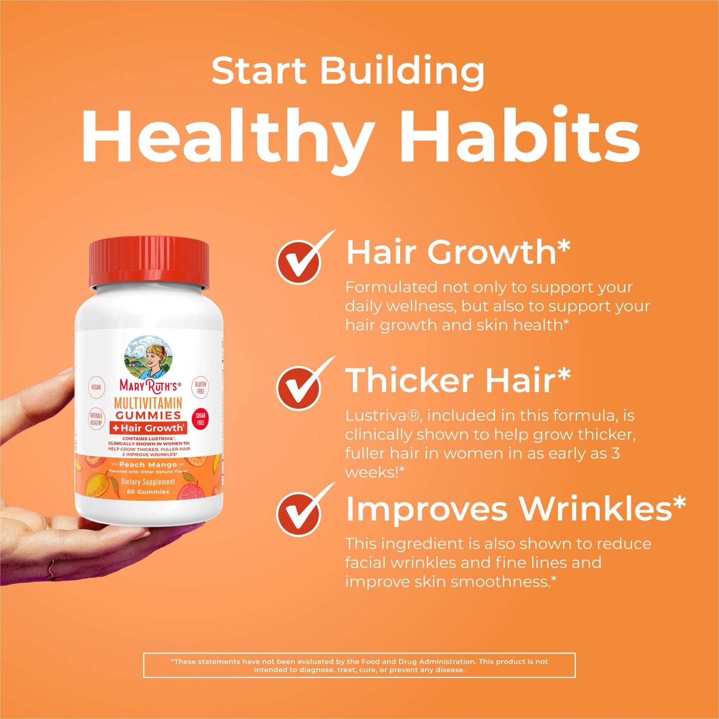 MaryRuth's Hair Growth Gummies with Lustriva | Biotin 10000 mcg | 30 Servings