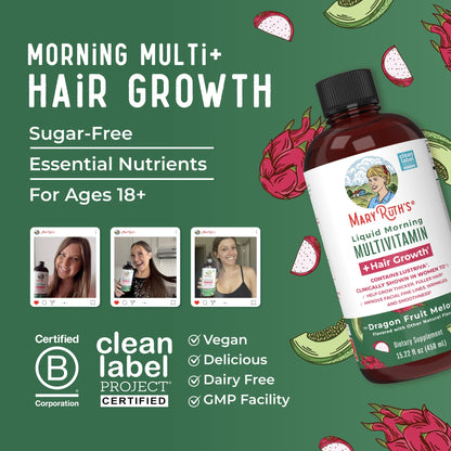 MaryRuths Liquid Multivitamin + Hair Growth | Lustriva Biotin 10000mcg | Thicker Hair & Skin Support | Ages 18+ | 15.22 Fl Oz
