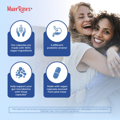 MaryRuth’s Complete Gut Health+ Capsules | 5-Probiotic Blend + Corebiome® Butyrate | Vegan GI Support | 30 Servings