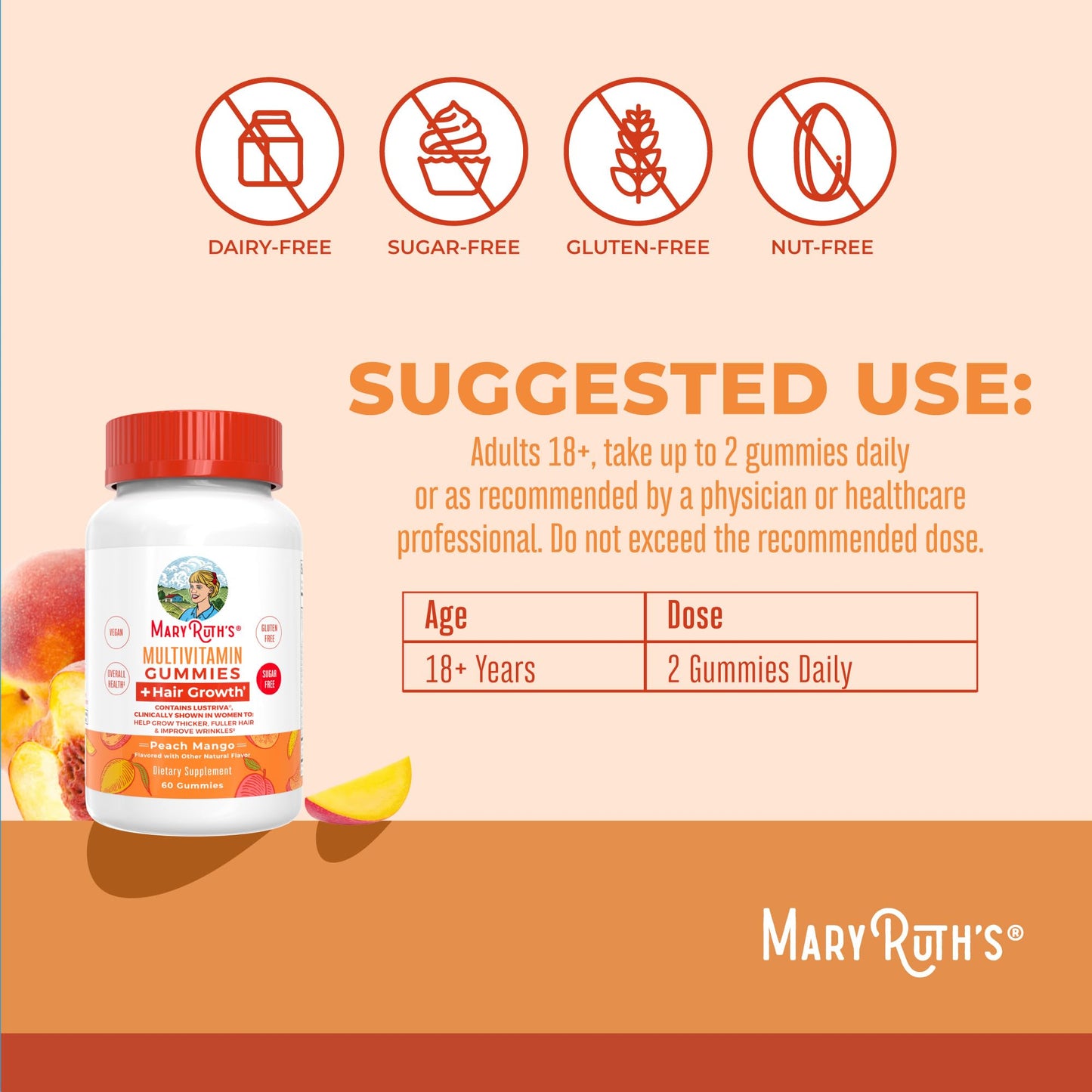 MaryRuth's Hair Growth Gummies with Lustriva | Biotin 10000 mcg | 30 Servings