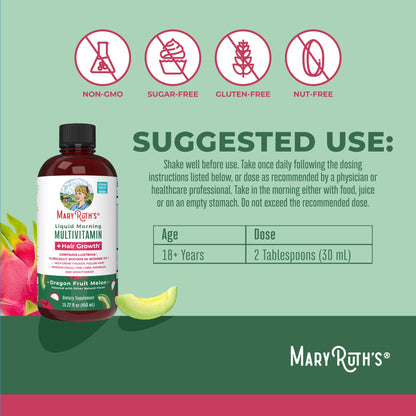 MaryRuths Liquid Multivitamin + Hair Growth | Lustriva Biotin 10000mcg | Thicker Hair & Skin Support | Ages 18+ | 15.22 Fl Oz