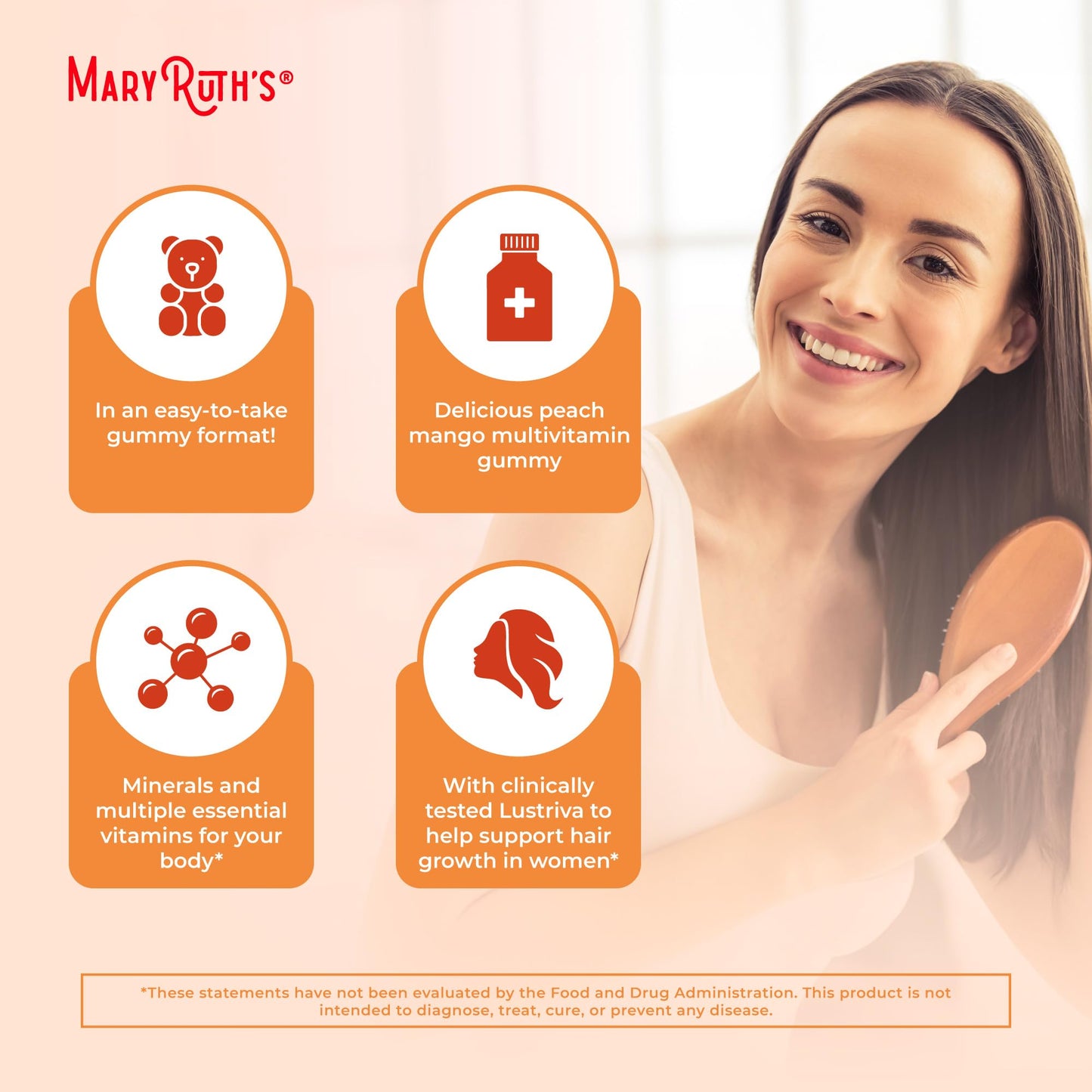 MaryRuth's Hair Growth Gummies with Lustriva | Biotin 10000 mcg | 30 Servings