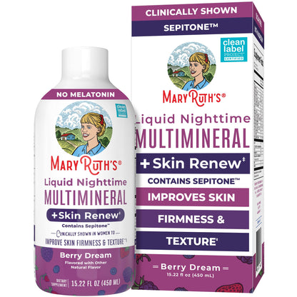 MaryRuth's Liquid Nighttime Multimineral + Skin Renew | Sepitone, No Melatonin, Vegan, 15 Servings