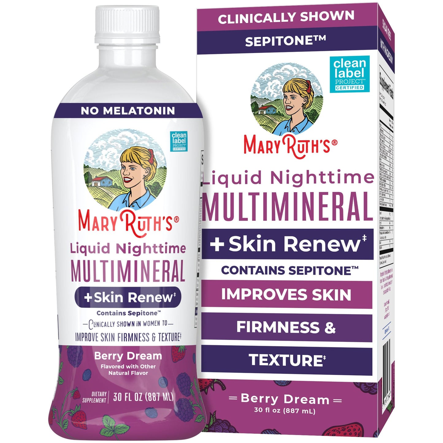 MaryRuth's Liquid Nighttime Multimineral + Skin Renew | Melatonin-Free, Sepitone Support | Vegan, 30 Servings