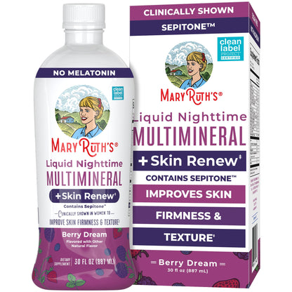 MaryRuth's Liquid Nighttime Multimineral + Skin Renew | Melatonin-Free, Sepitone Support | Vegan, 30 Servings