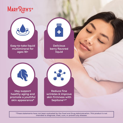 MaryRuth's Liquid Nighttime Multimineral + Skin Renew | Melatonin-Free, Sepitone Support | Vegan, 30 Servings