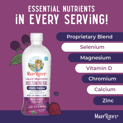 MaryRuth's Liquid Nighttime Multimineral + Skin Renew | Melatonin-Free, Sepitone Support | Vegan, 30 Servings