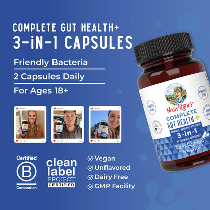MaryRuth’s Complete Gut Health+ Capsules | 5-Probiotic Blend + Corebiome® Butyrate | Vegan GI Support | 30 Servings