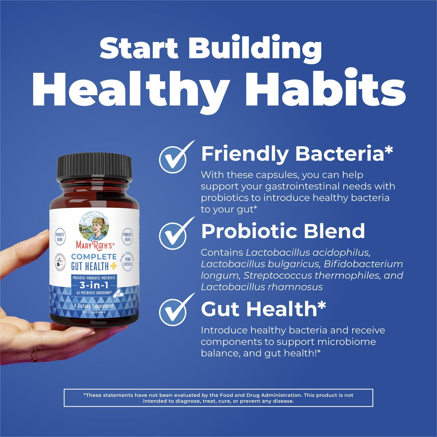 MaryRuth’s Complete Gut Health+ Capsules | 5-Probiotic Blend + Corebiome® Butyrate | Vegan GI Support | 30 Servings