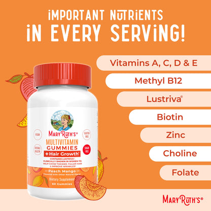 MaryRuth's Hair Growth Gummies with Lustriva | Biotin 10000 mcg | 30 Servings