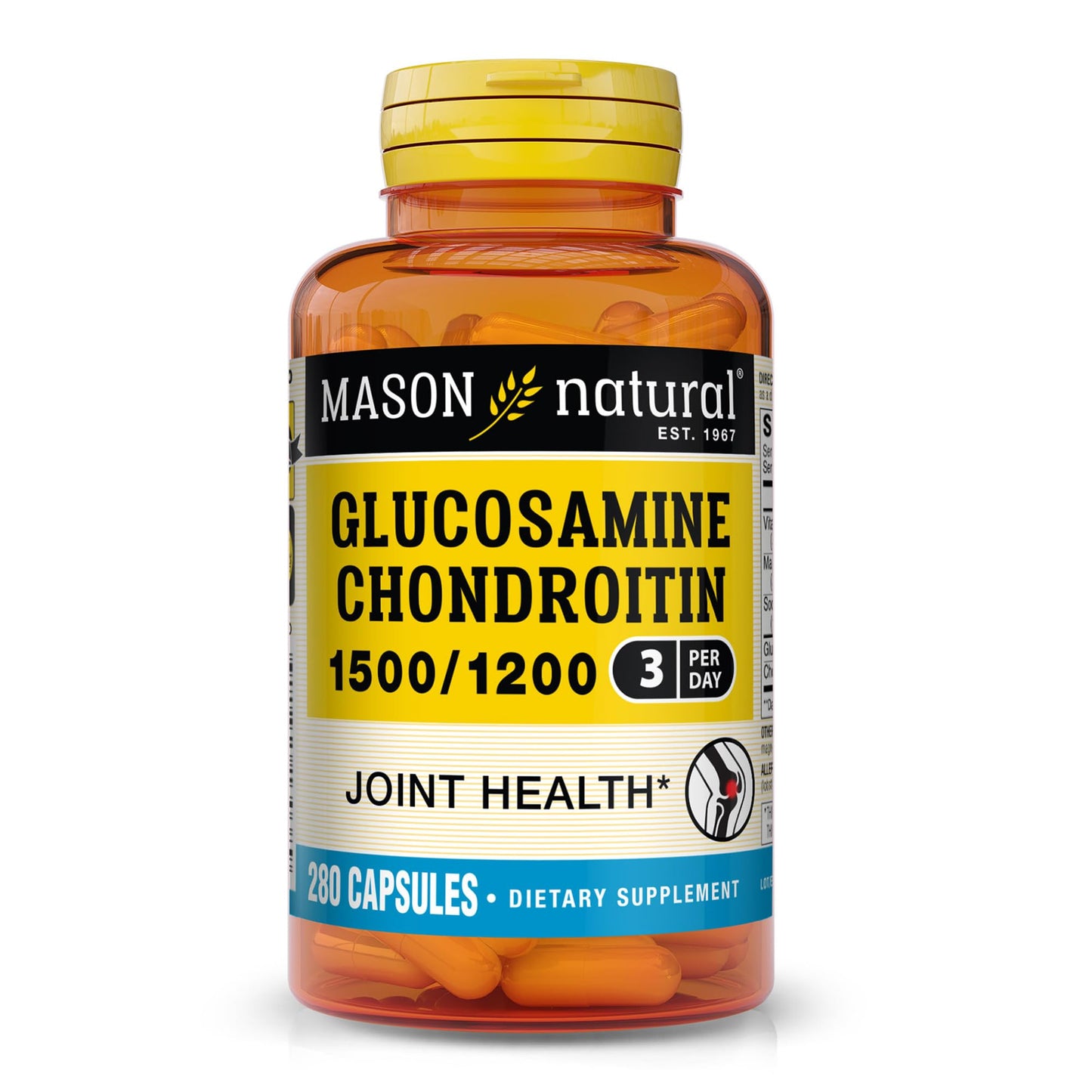 MASON NATURAL Glucosamine Chondroitin 1500/1200 with Vitamin C – 280 Capsules (3 Month Supply)