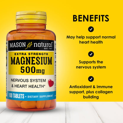 Mason Natural Magnesium 500 mg Extra Strength – 100-Day Supply, 1 Pack