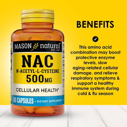 Mason Natural NAC 500 mg - 60 Capsules | Immune Support & Cellular Health