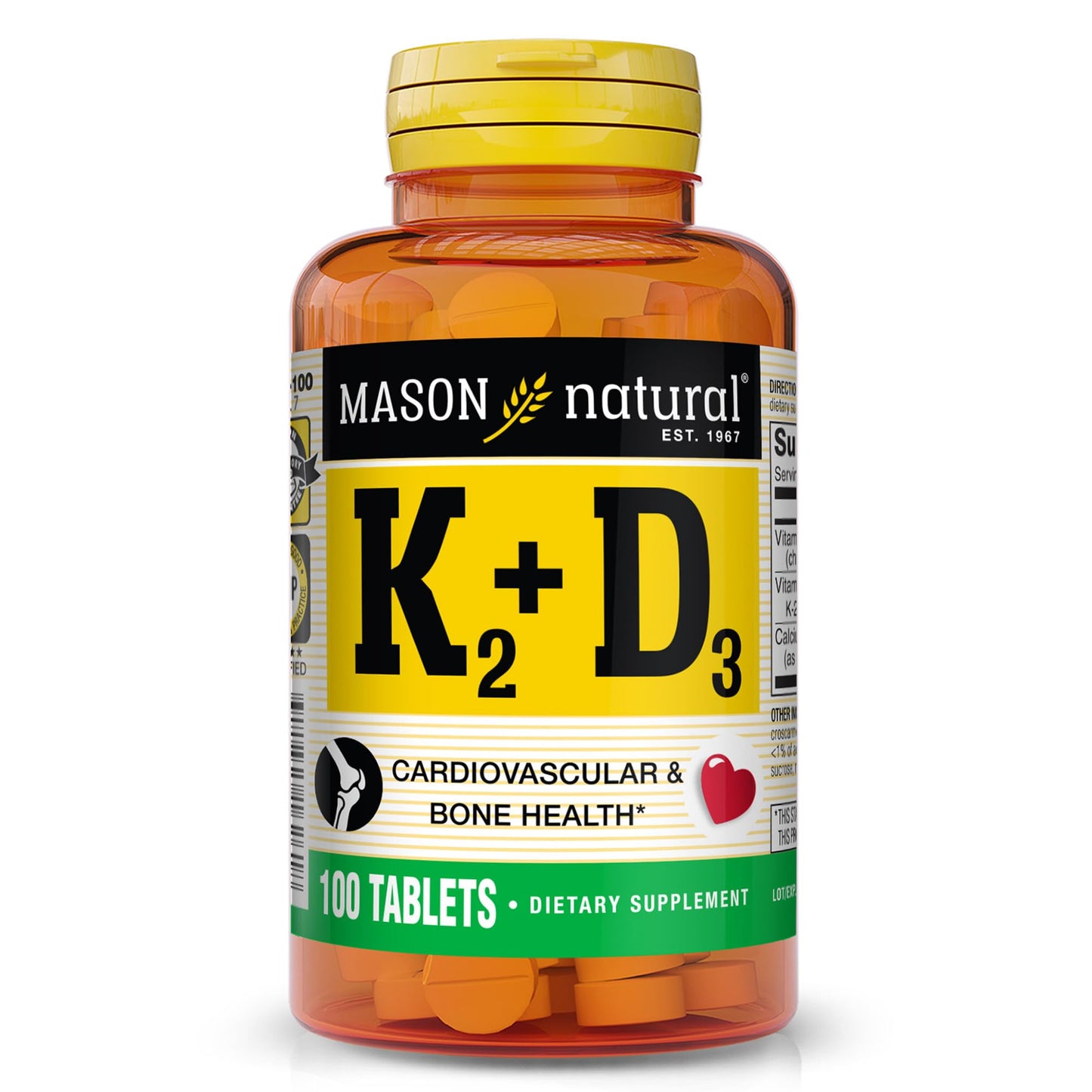 Mason Natural Vitamin K2 + D3 100 mcg / 25 mcg with Calcium | 100 Day Supply | Bone & Muscle Support