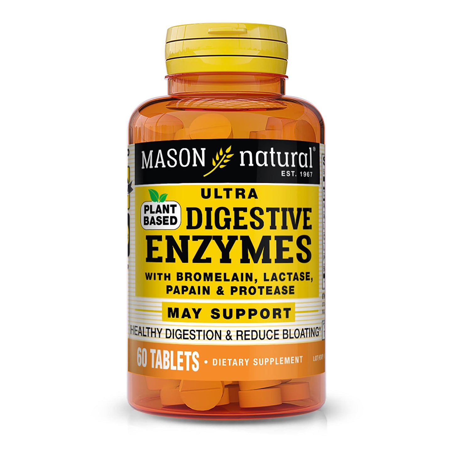 Mason Naturals Plant-Based Digestive Enzymes – Bromelain, Lactase & Papain – 60 Capsules
