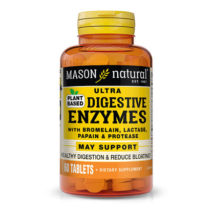 Mason Naturals Plant-Based Digestive Enzymes – Bromelain, Lactase & Papain – 60 Capsules