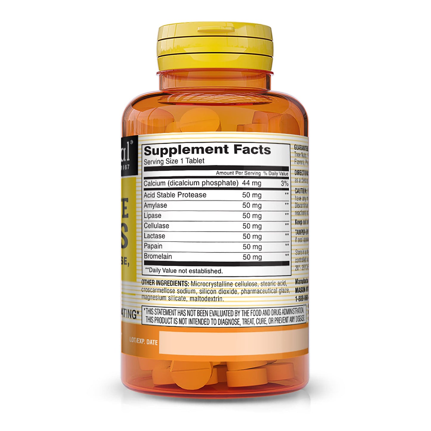 Mason Naturals Plant-Based Digestive Enzymes – Bromelain, Lactase & Papain – 60 Capsules
