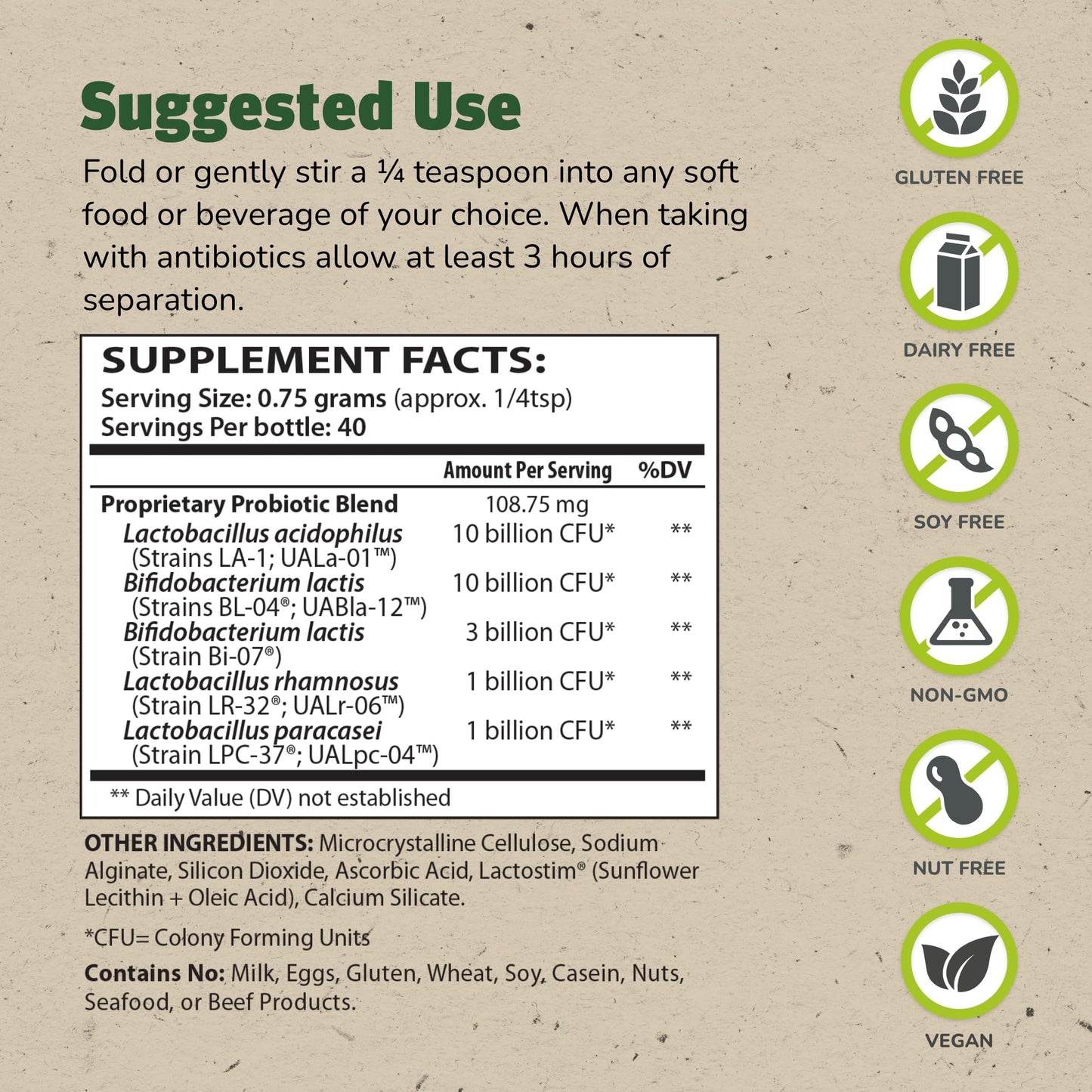 Master Supplements Granular Theralac 1.05 oz – Multi-Strain Probiotic Powder (40 Servings) – Vegan, Gluten Free