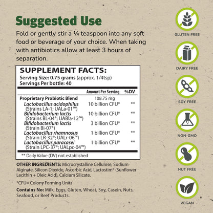 Master Supplements Granular Theralac 1.05 oz – Multi-Strain Probiotic Powder (40 Servings) – Vegan, Gluten Free