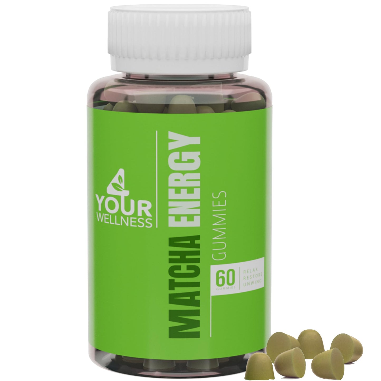 4 Your Wellness Matcha Organic Green Tea Gummies with B12, B3 & CoQ10 – Vegan, Gluten-Free, Non-GMO, Kosher (60 Count)