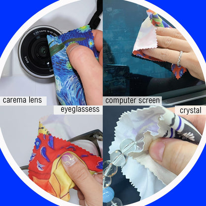 4Pcs Glasses Cleaning Cloth – Art Print Microfiber, Pouch & Clip-On